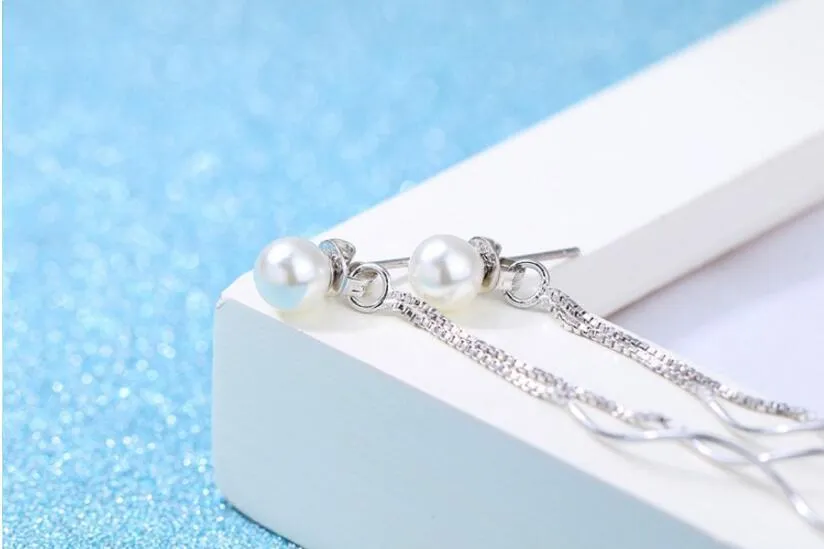 S925 Silver Post 2-in-1 Pearl Earrings, Wedding Bridal Freshwater Pearl Dangle Ear Jackets Stud Earrings