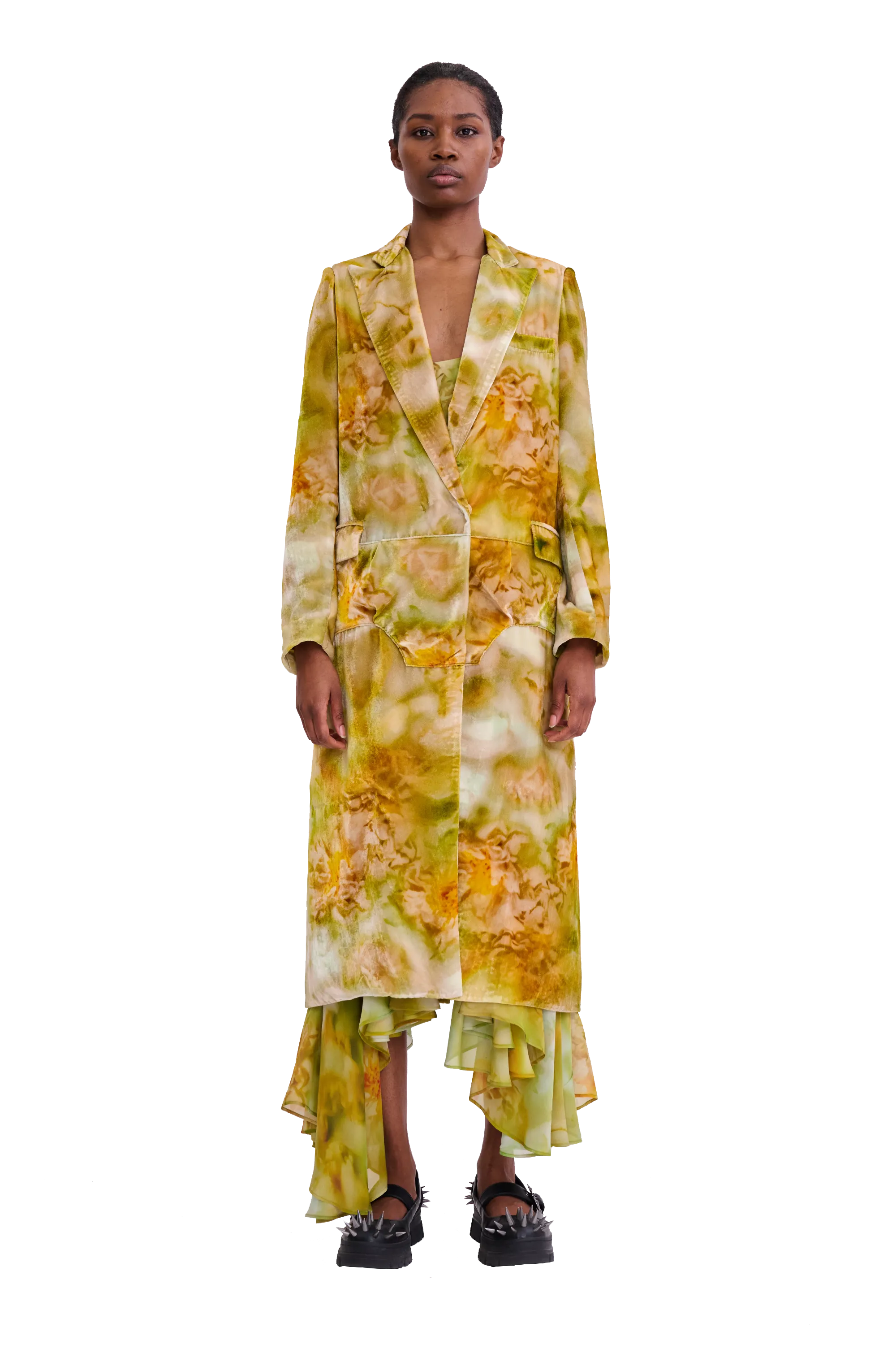 SAGE MOLTEN FLORAL SHORT WOLVERINE COAT