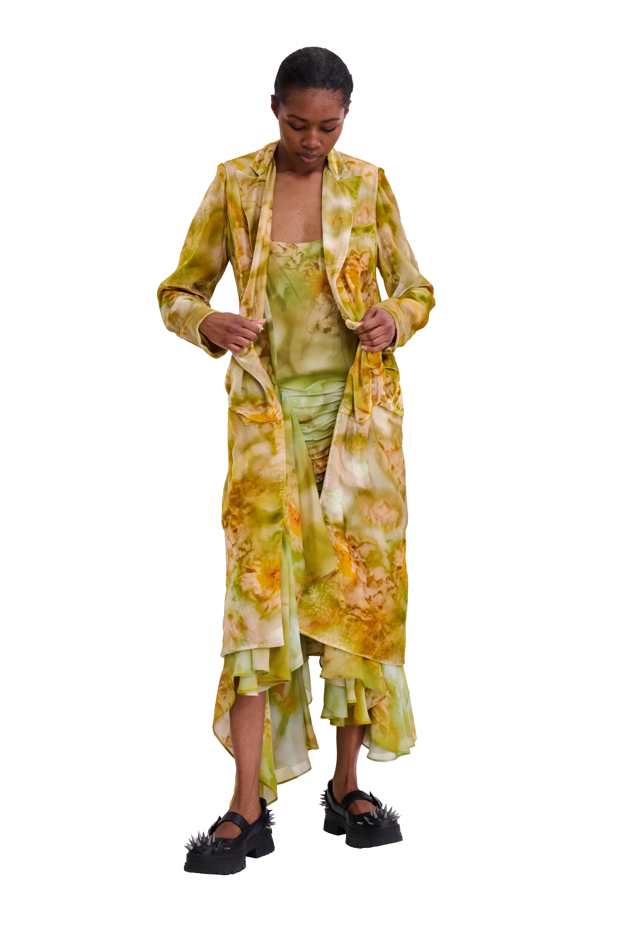 SAGE MOLTEN FLORAL SHORT WOLVERINE COAT