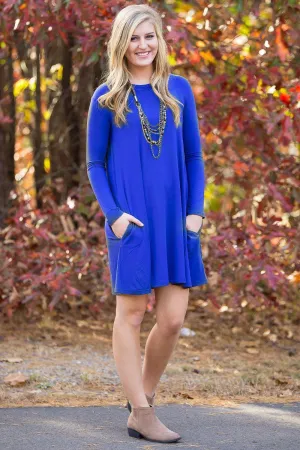 SALE-Piko Long Sleeve Swing Dress - Royal