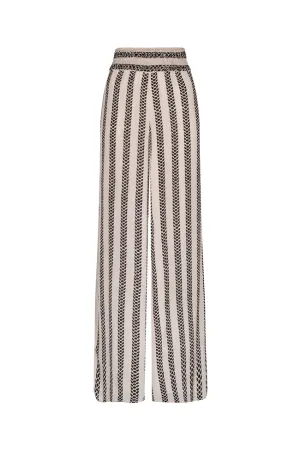 San Cipriano Crepe Pants in Beige and Black Stripe