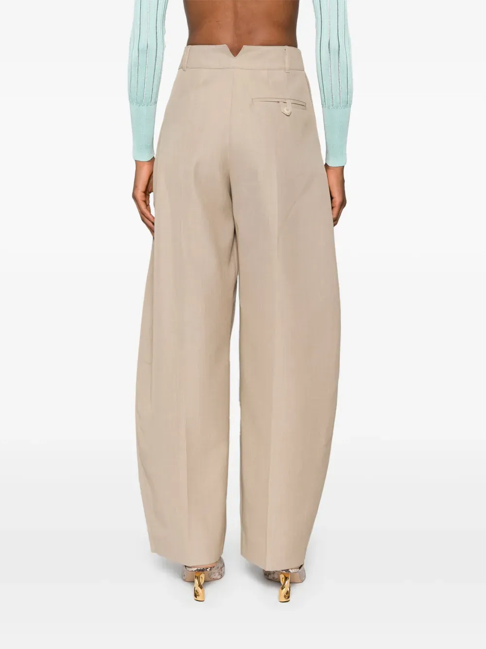 Sand Beige High Waisted Wide Leg Pants
