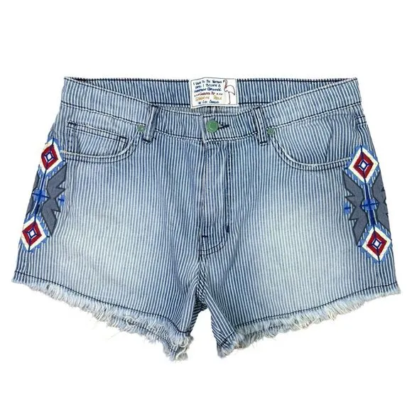 Sandrine Rose x Free People The Short Embroidered Denim Cut-Offs - Size 27