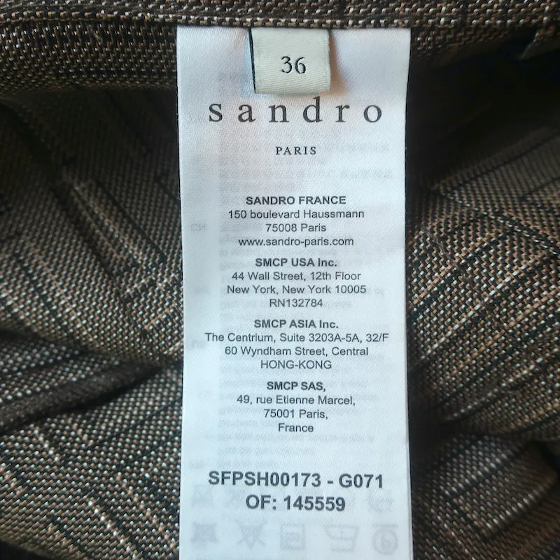 Sandro Pleated Skort Gael Brown Jacquard Size 36 Layered Shorts