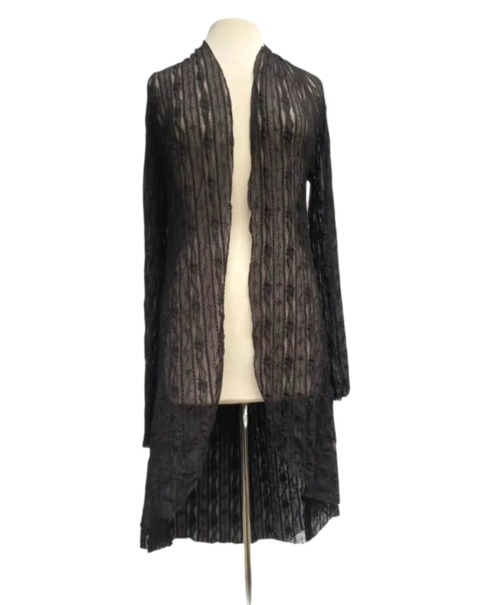 SARAH Sheer Long Sleeves Lace Duster - Black