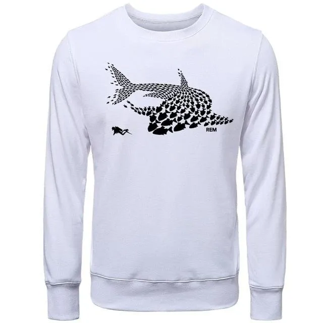 Scuba diving Sweatshirt Pullover for Men | Shark & Diver Collage