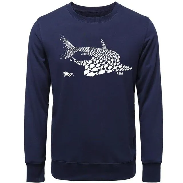 Scuba diving Sweatshirt Pullover for Men | Shark & Diver Collage