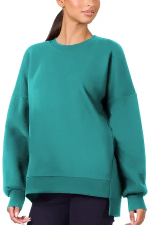 Sea Green Uneven Hem Drop Shoulder Sweatshirt