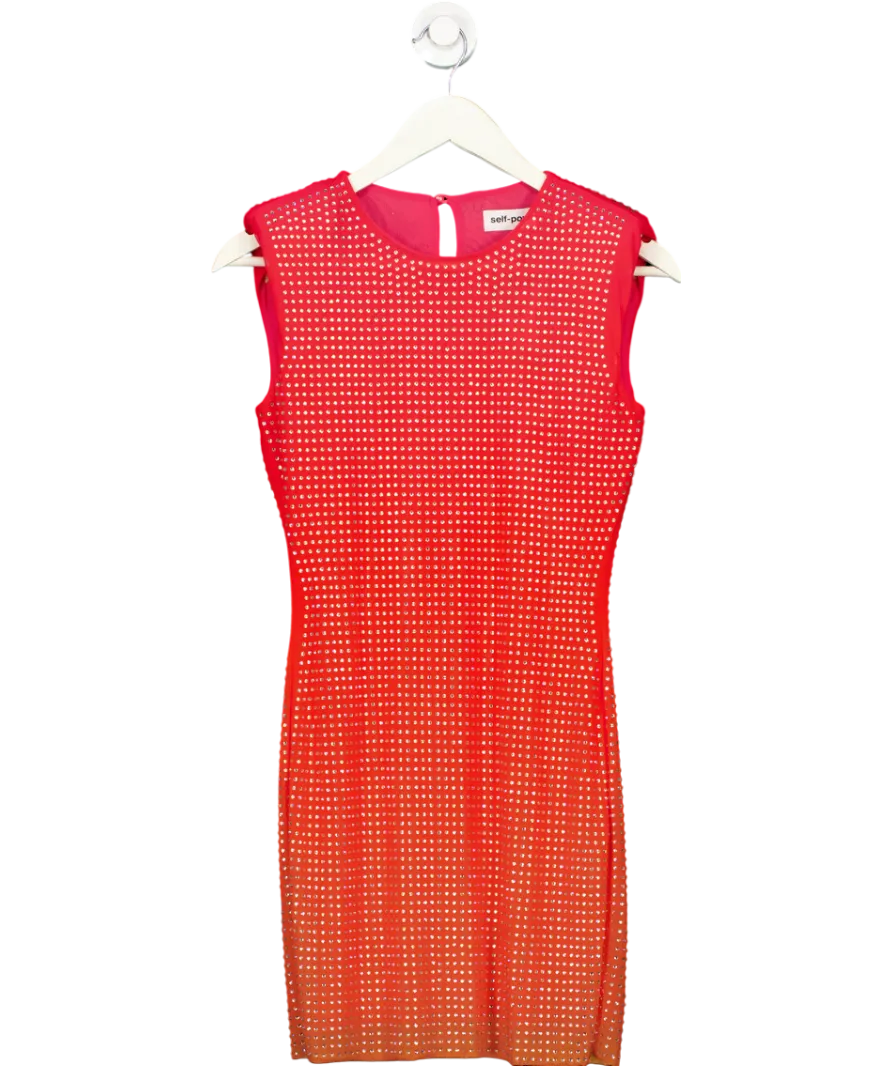 Self Portrait Orange Ombre Rhinestone Dress UK S