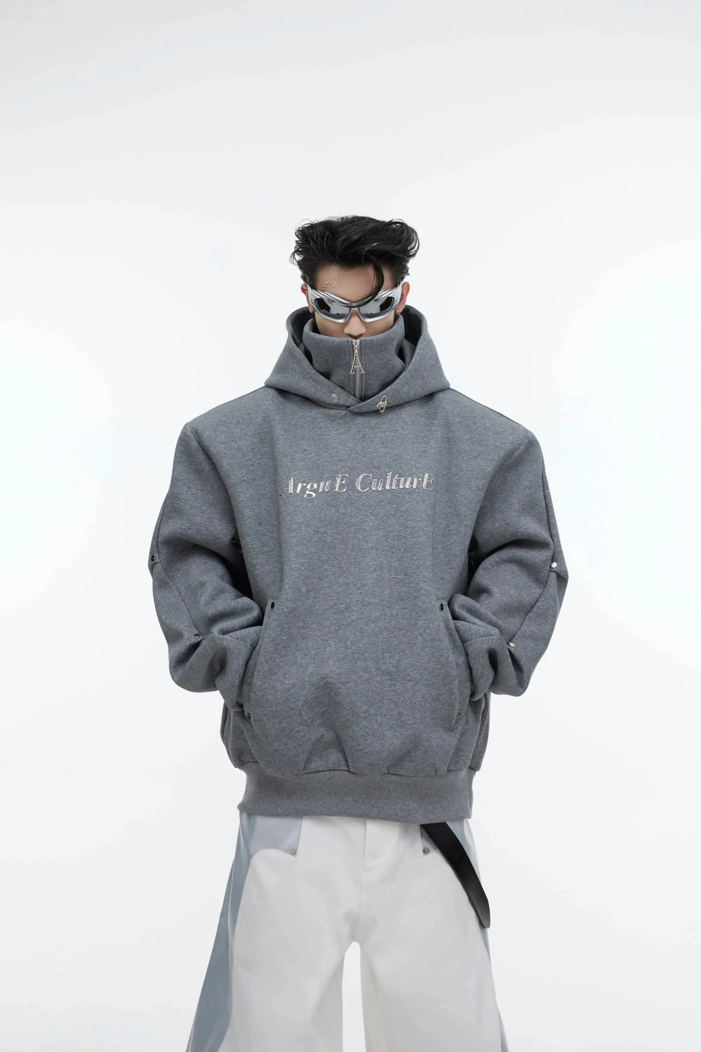 Sequin High Collar Hooded Sweatshirt