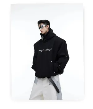 Sequin High Collar Hooded Sweatshirt