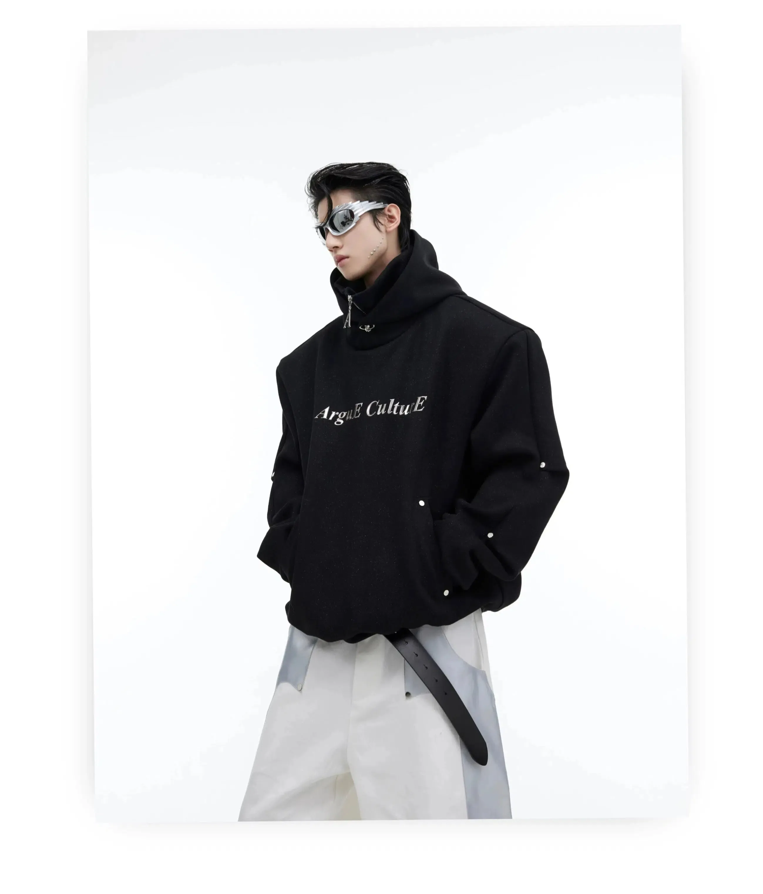 Sequin High Collar Hooded Sweatshirt