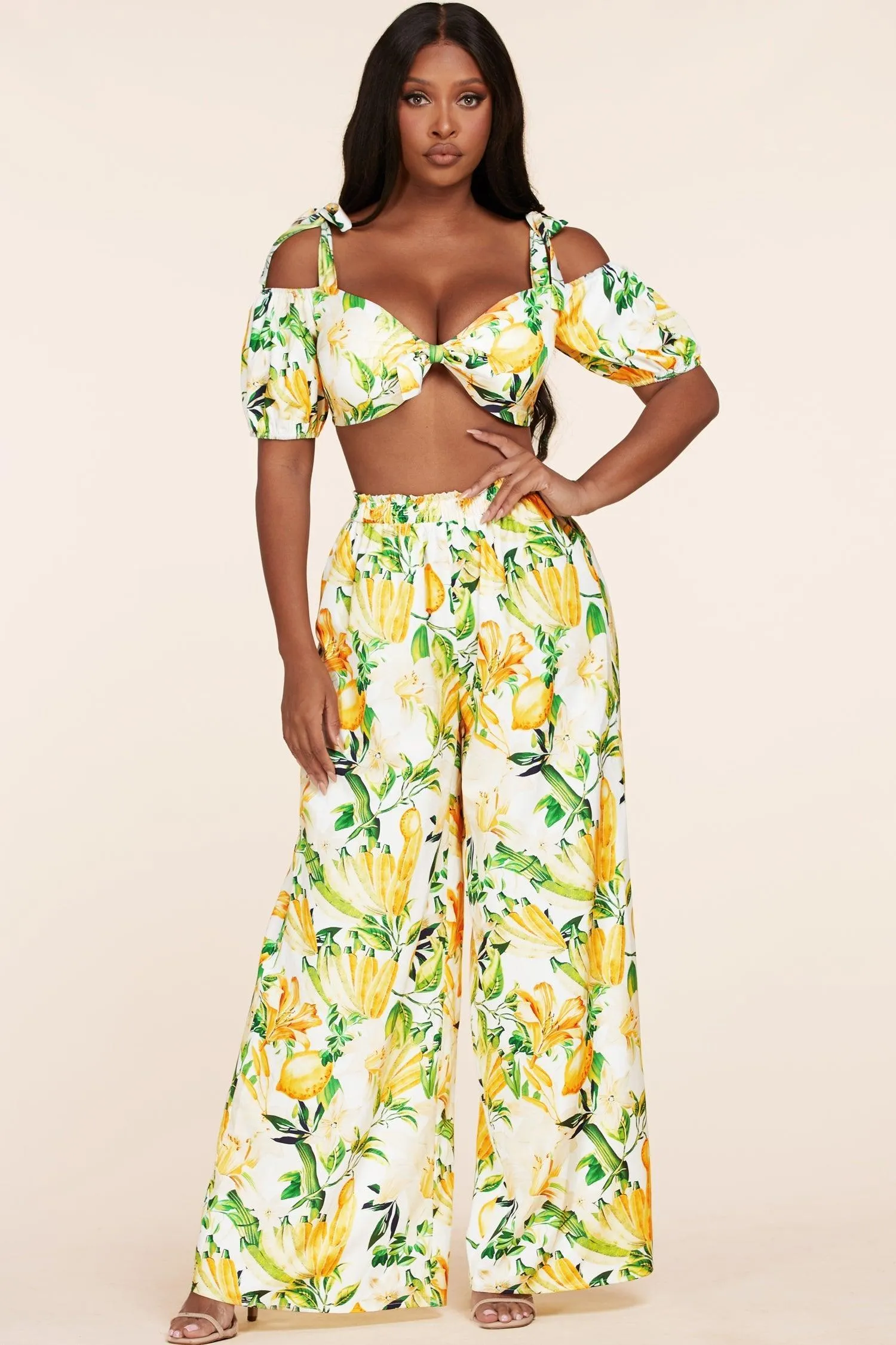 SEXY 2PC CROP TOP AND HIGH WAISTED PANTS SET