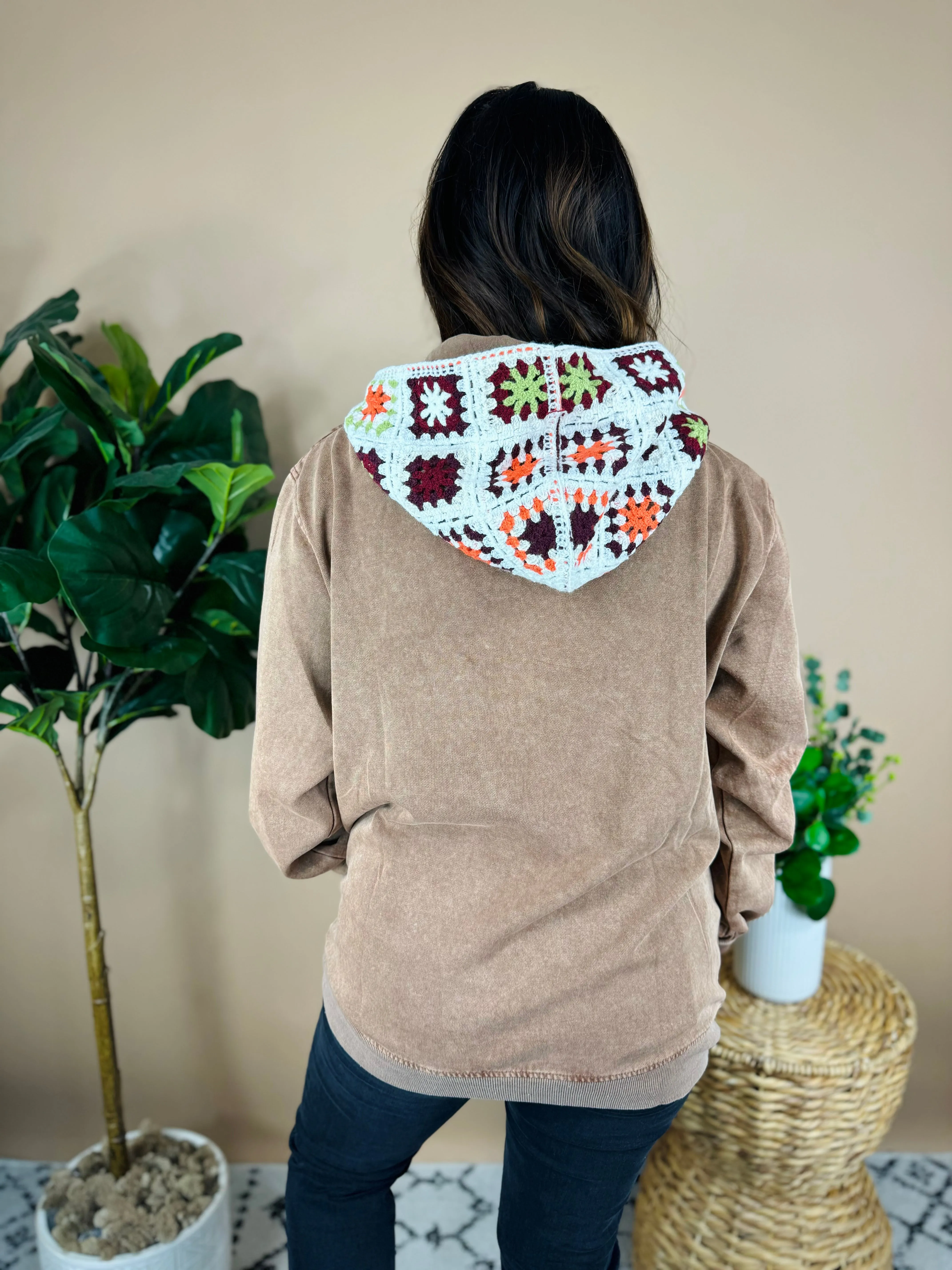 Sia Brown Crochet Hoodie