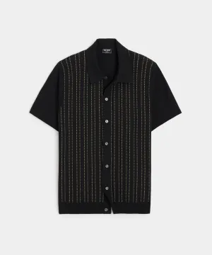 Silk-Cotton Full Placket Sweater Polo