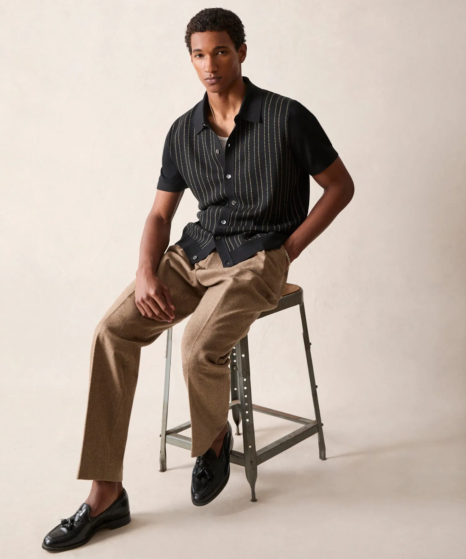 Silk-Cotton Full Placket Sweater Polo
