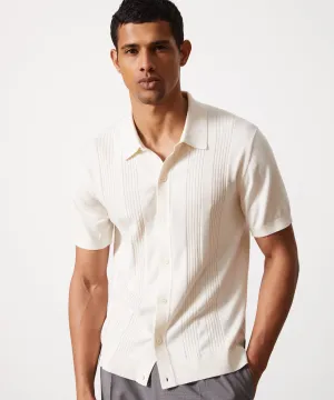 Silk-Cotton Ribbed Full Placket Sweater Polo