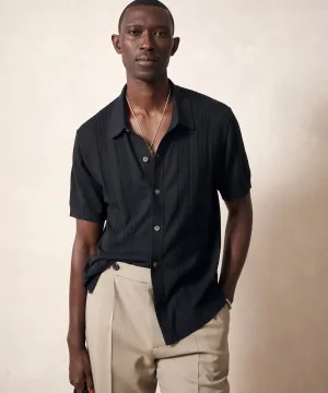 Silk-Cotton Ribbed Full Placket Sweater Polo