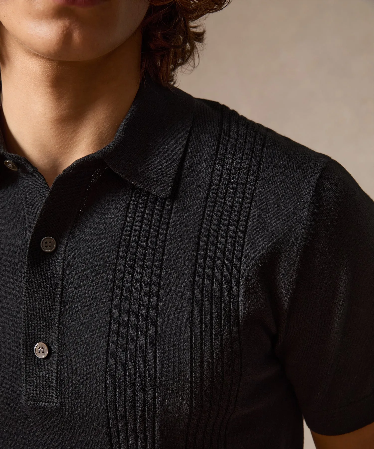 Silk-Cotton Ribbed Sweater Polo