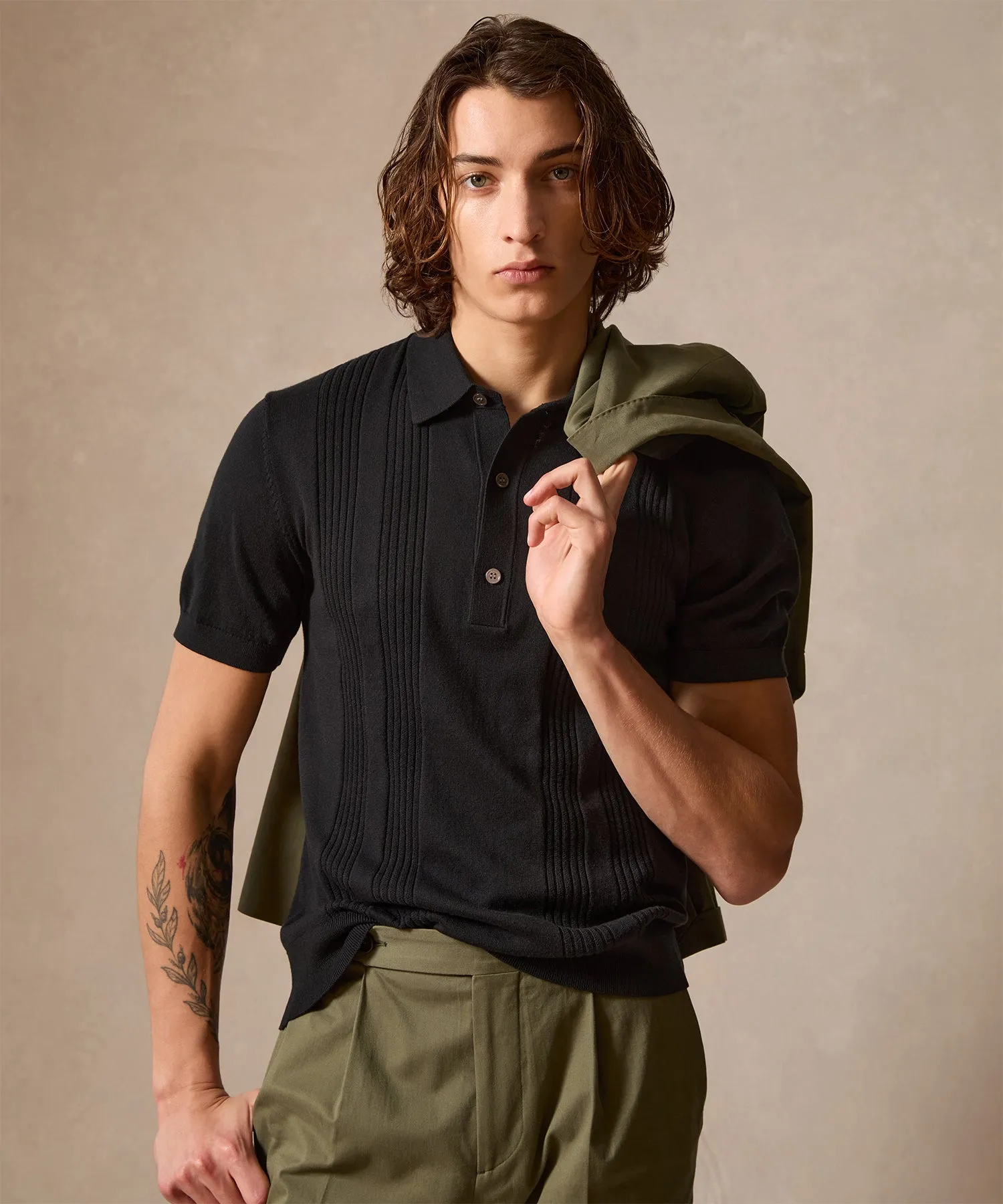 Silk-Cotton Ribbed Sweater Polo
