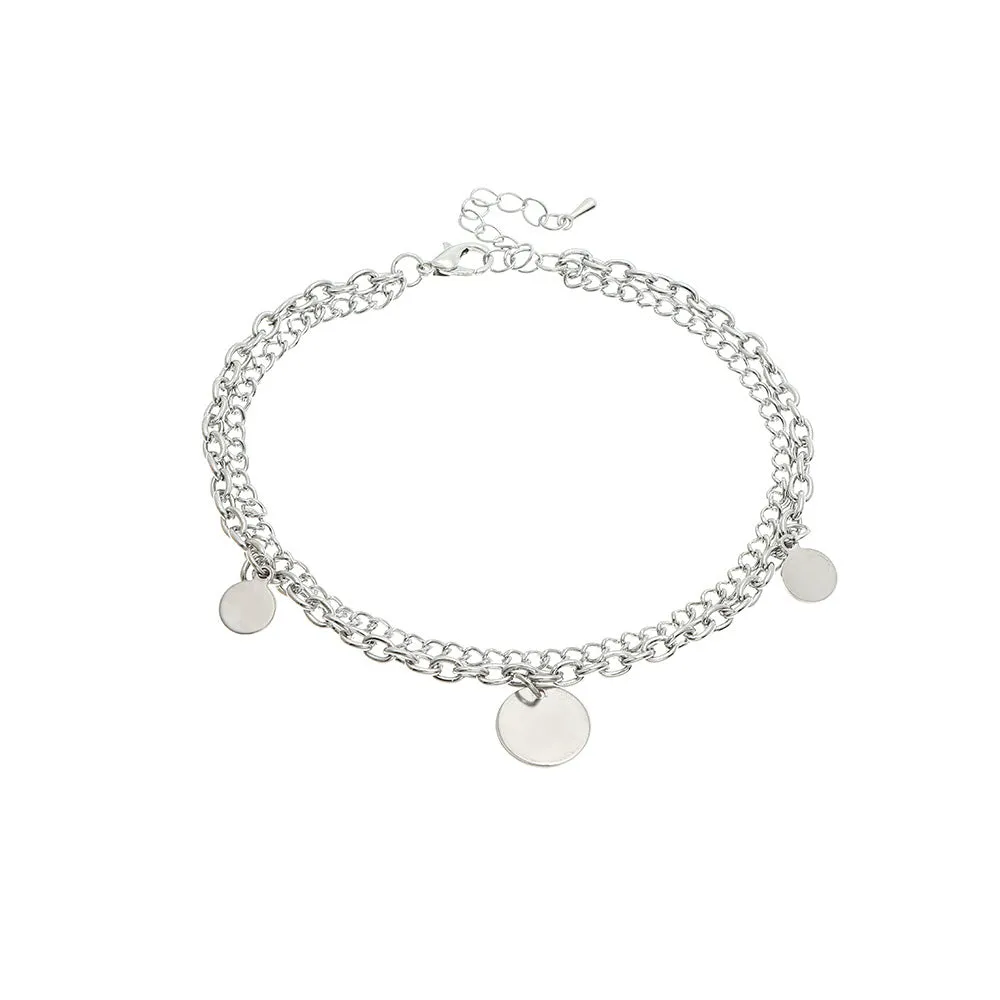 Silver-Plated Disc Layered Anklet