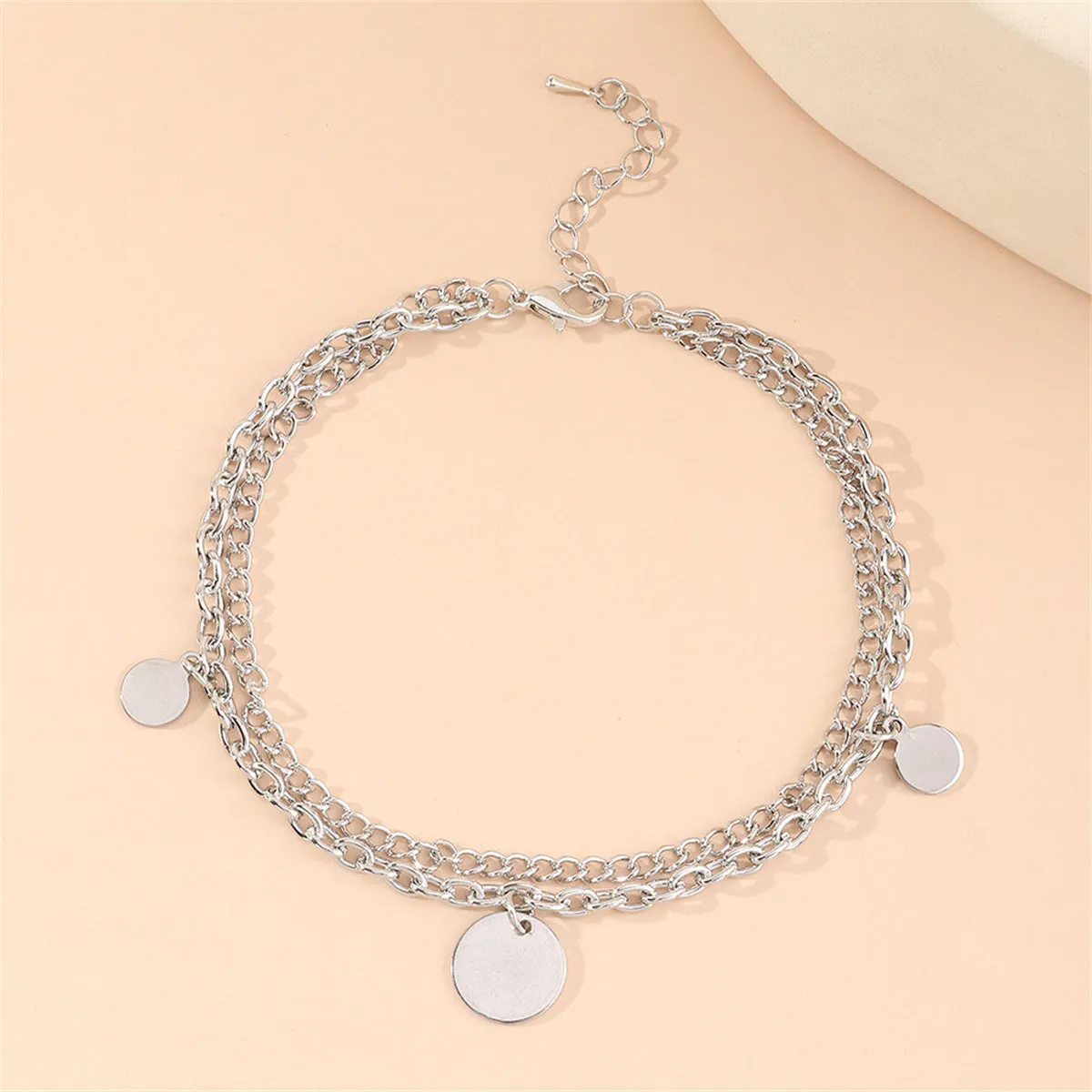 Silver-Plated Disc Layered Anklet