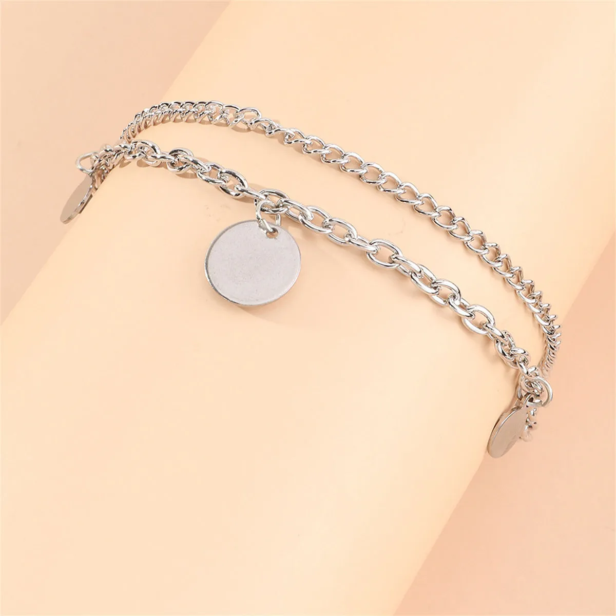 Silver-Plated Disc Layered Anklet