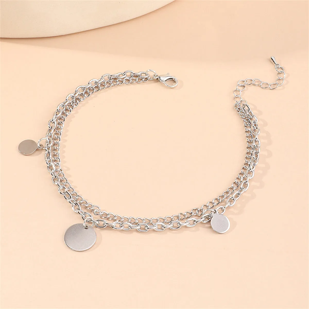 Silver-Plated Disc Layered Anklet
