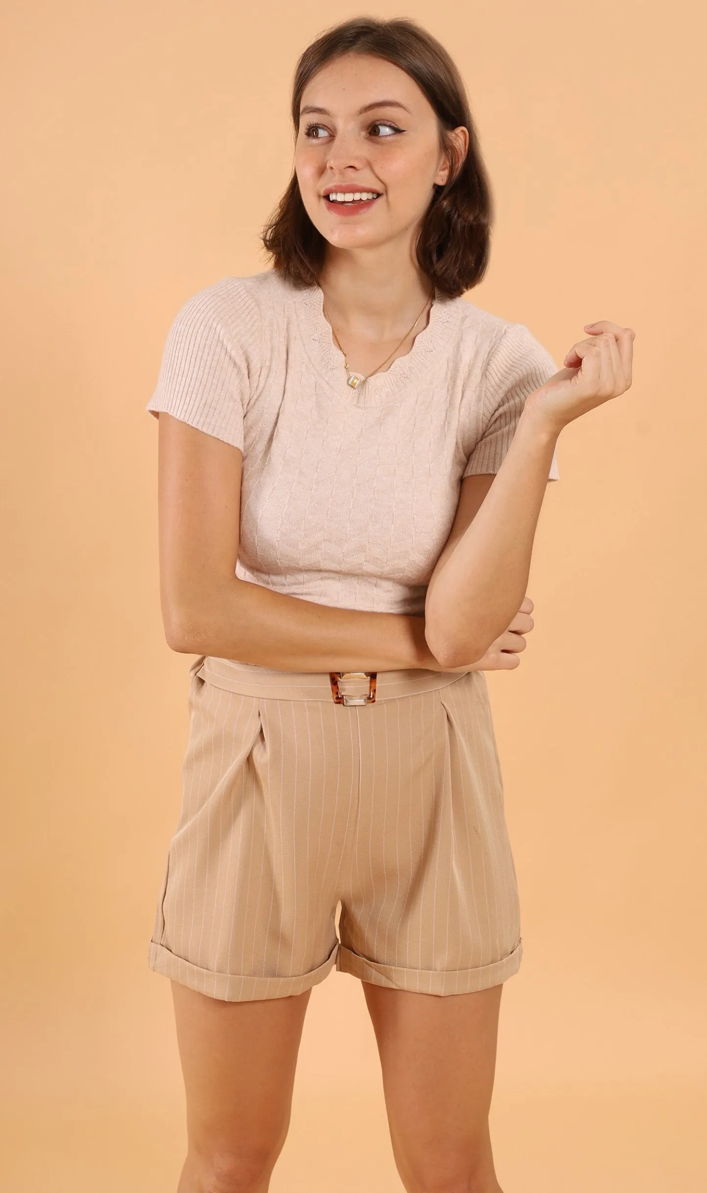 SIMONE Striped Bermuda Shorts (Latte Brown)