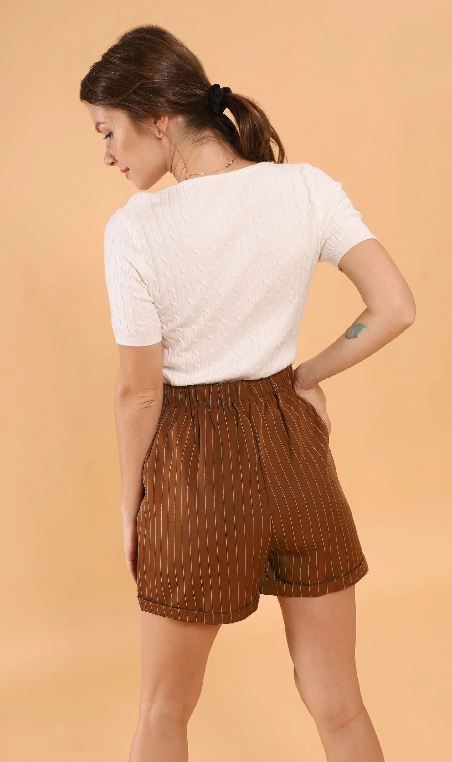 SIMONE Striped Bermuda Shorts (Russet Brown)