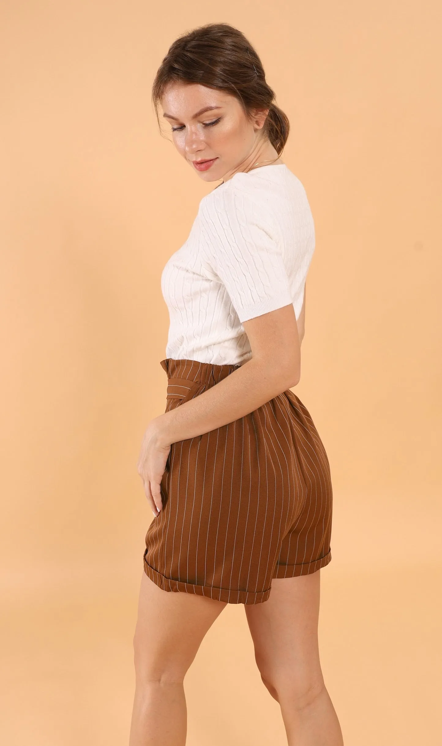 SIMONE Striped Bermuda Shorts (Russet Brown)
