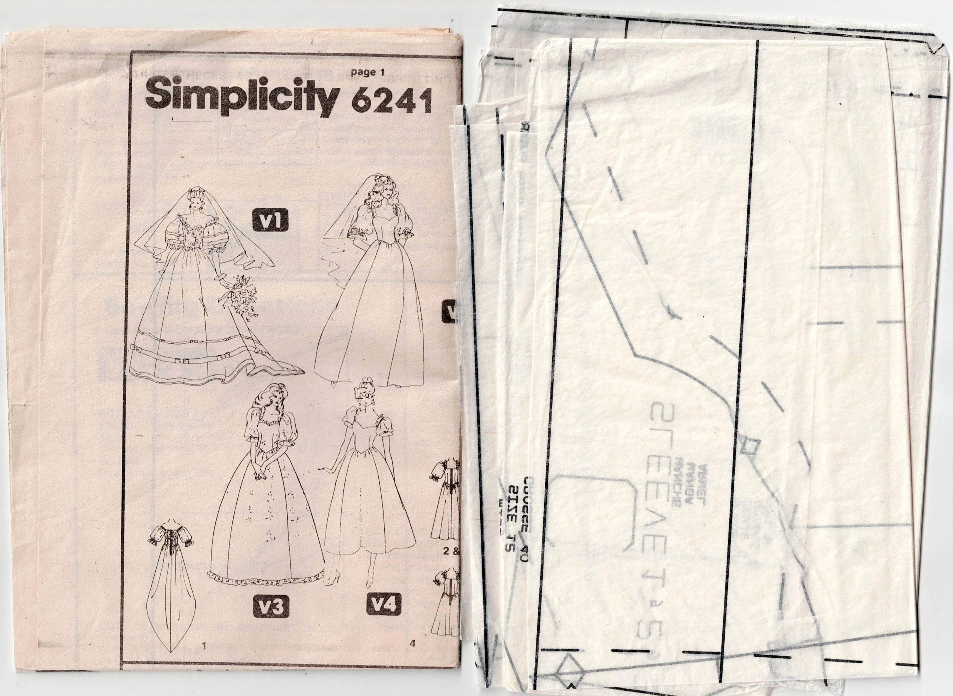 Simplicity 6241 Womens Puff Sleeved Full Skirt Wedding Dress 1980s Vintage Sewing Pattern Size 12 Bust 34 Inches