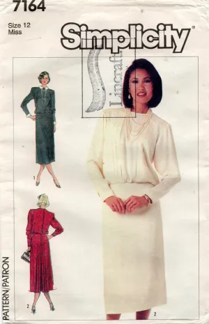 Simplicity 7164 Womens Blouson Dress with Back Skirt Pleats 1980s Vintage Sewing Pattern Size 12 UNCUT Factory Folded
