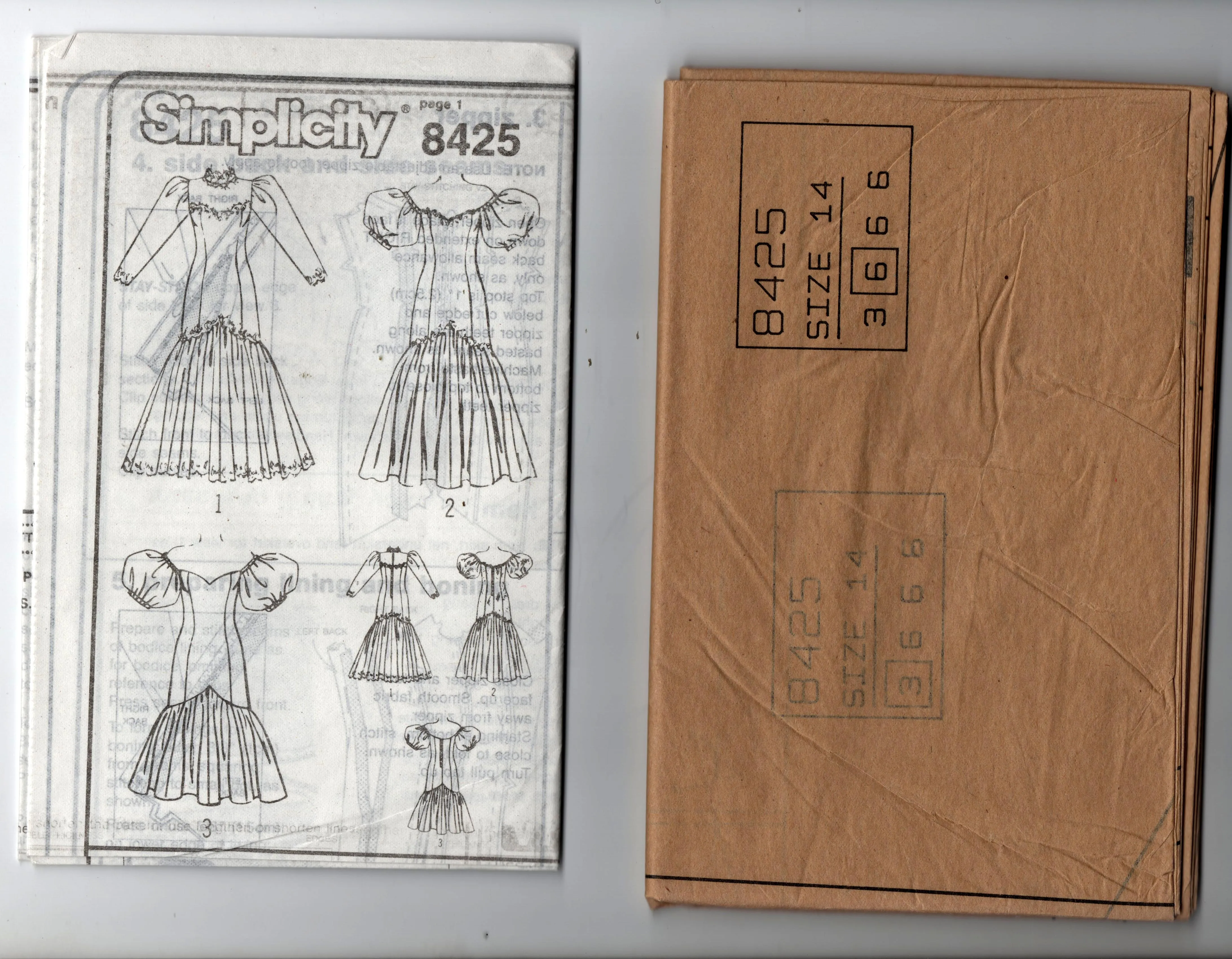 Simplicity 8425 Womens Puff Sleeved Mermaid Hem Flounced Wedding Dress 1980s Vintage Sewing Pattern Size 12 Bust 34 Inches