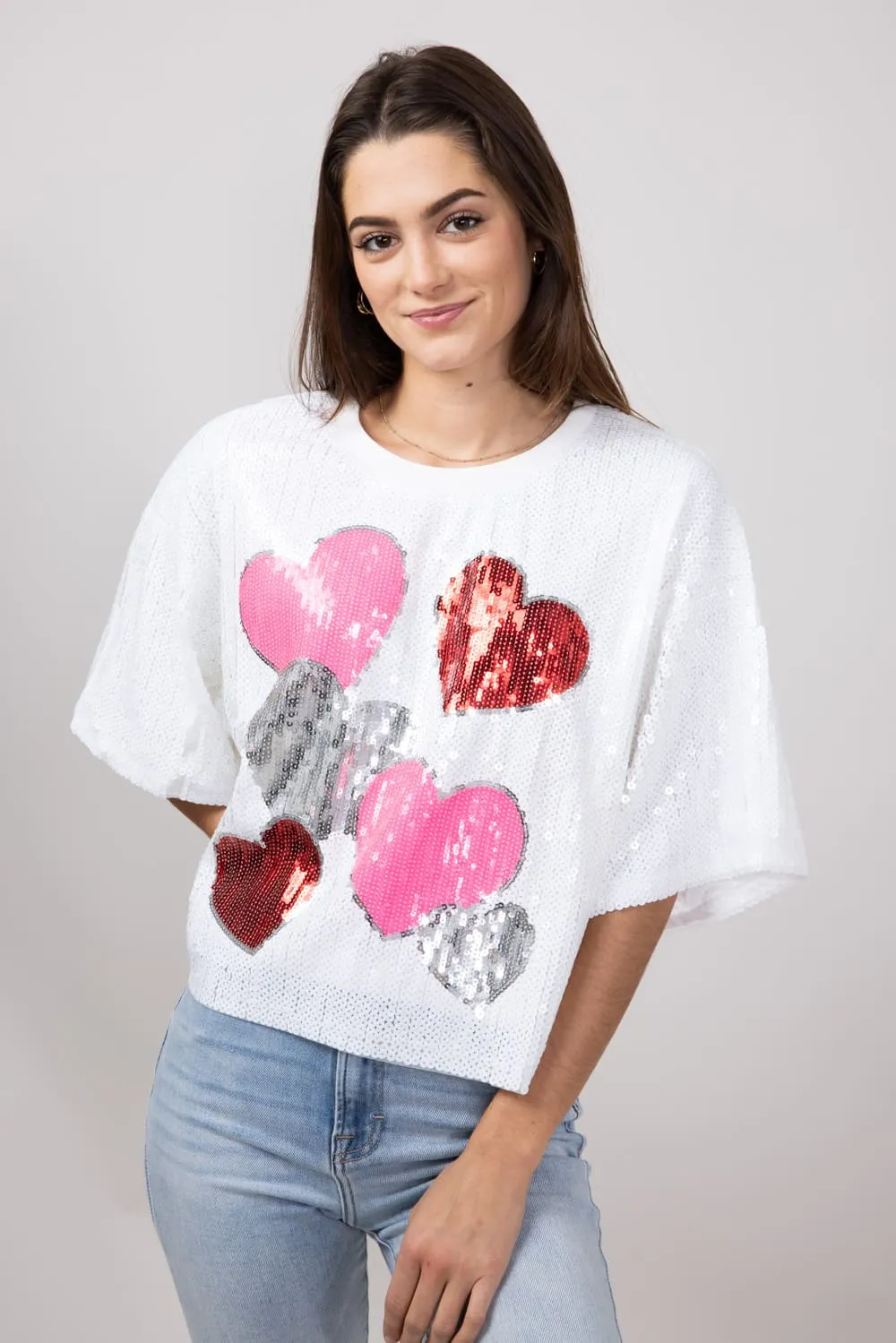 Simply Southern Sequin Valentines Top for Women in White | PP-0224-TOP-SQNLUXE-VAL