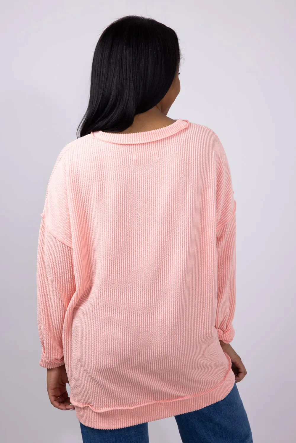 Simply Southern Urban Ribbed Knit Hi-Lo Top for Women in Coral | PP-0125-TOP-KNT-HIGHLOW-CORAL