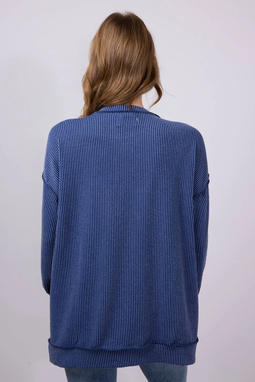 Simply Southern Urban Ribbed Knit Hi-Lo Top for Women in Navy | PP-0125-TOP-KNT-HIGHLOW-NAVY