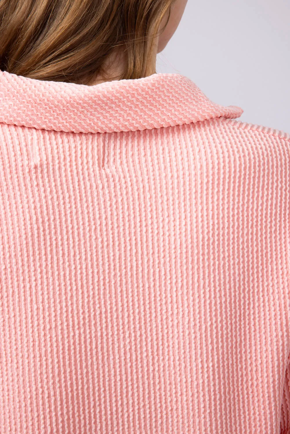 Simply Southern Urban Ribbed Knit Johnny Collar Top for Women in Coral | PP-0125-TEE-KNT-CLLR-CORAL