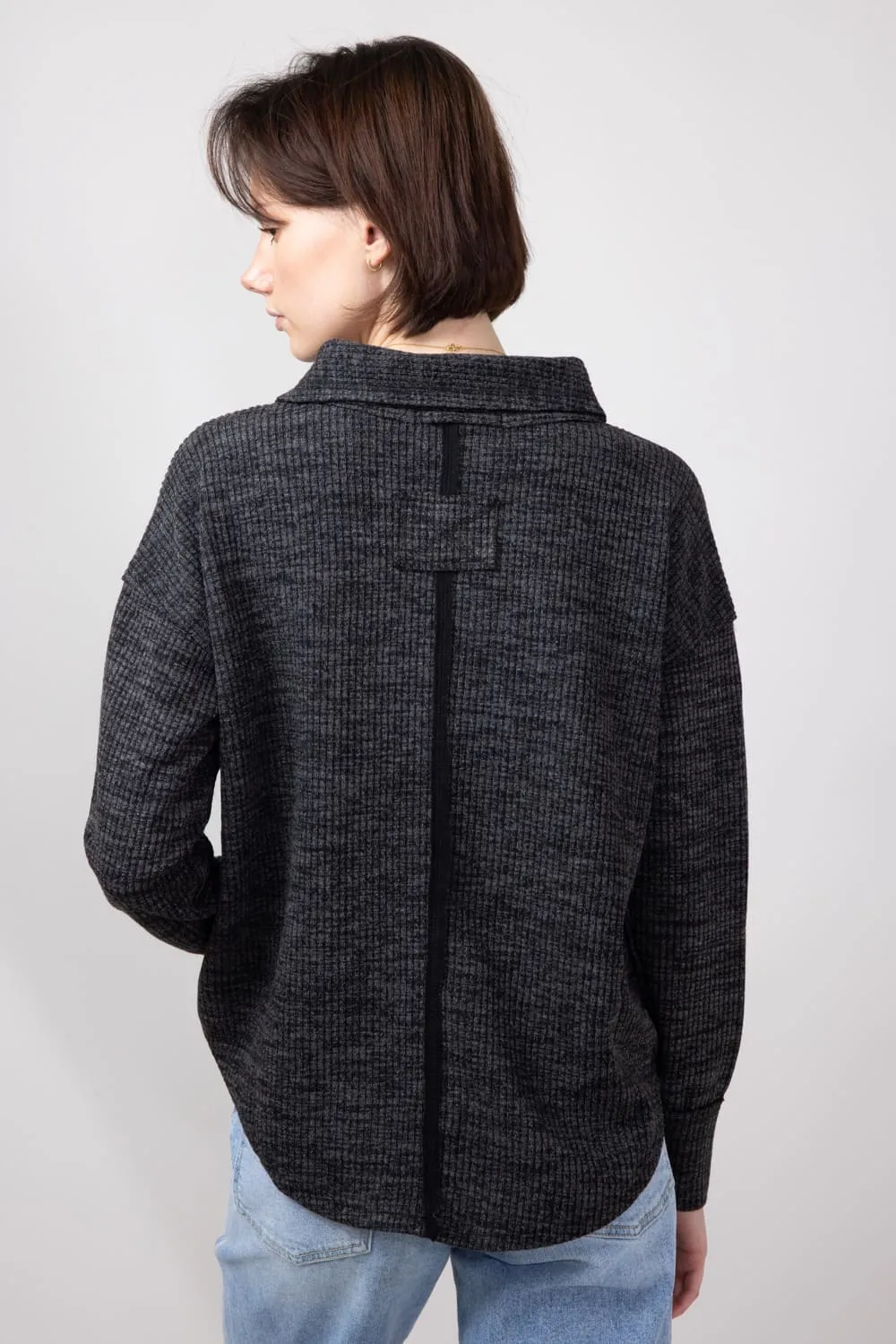 Simply Southern V-neck Collar Top for Women in Charcoal | PP-0224-TOP-KNIT-VNCK-CHAR