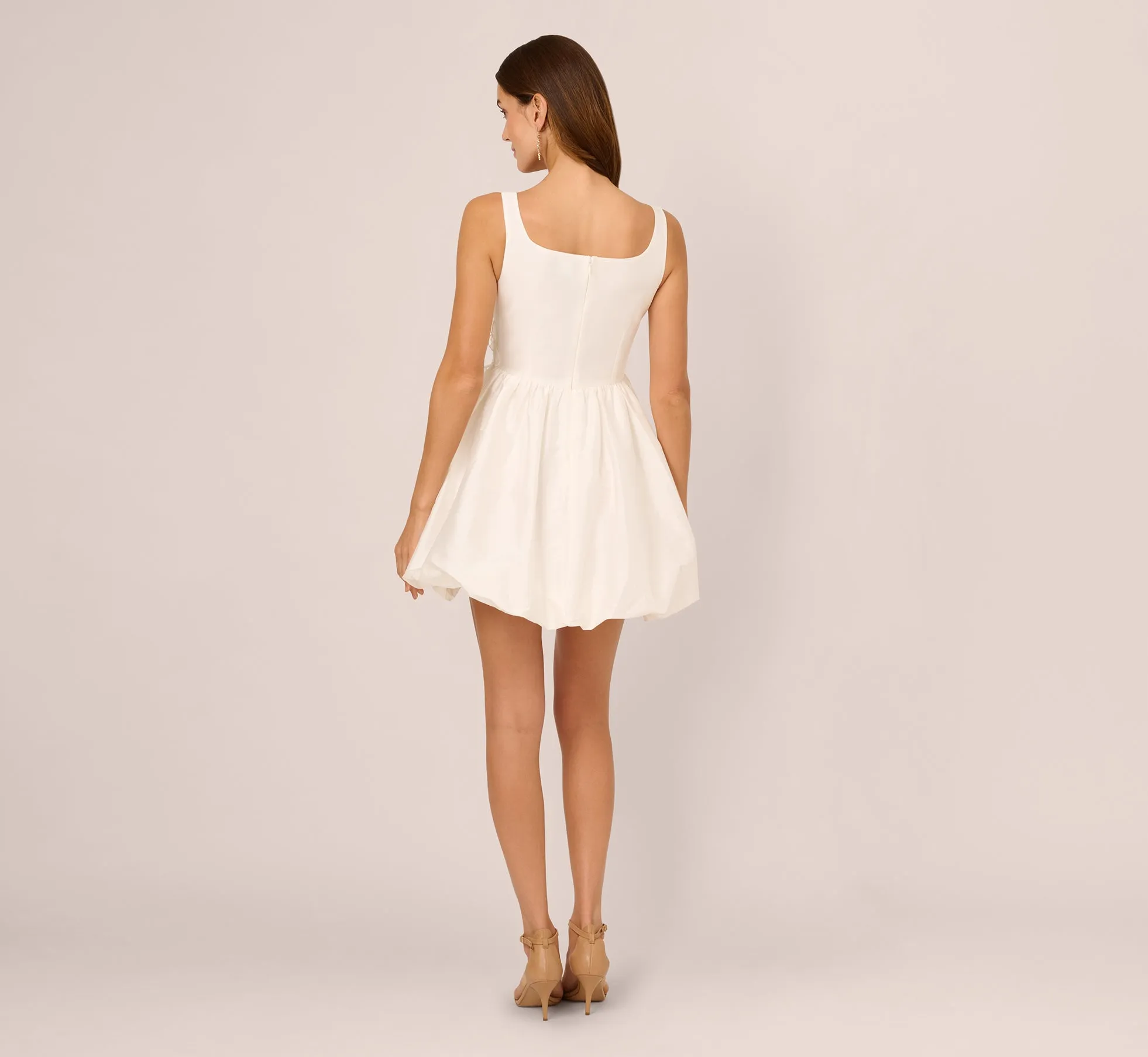 Sleeveless 3D Floral Taffeta Bubble Dress In Ivory