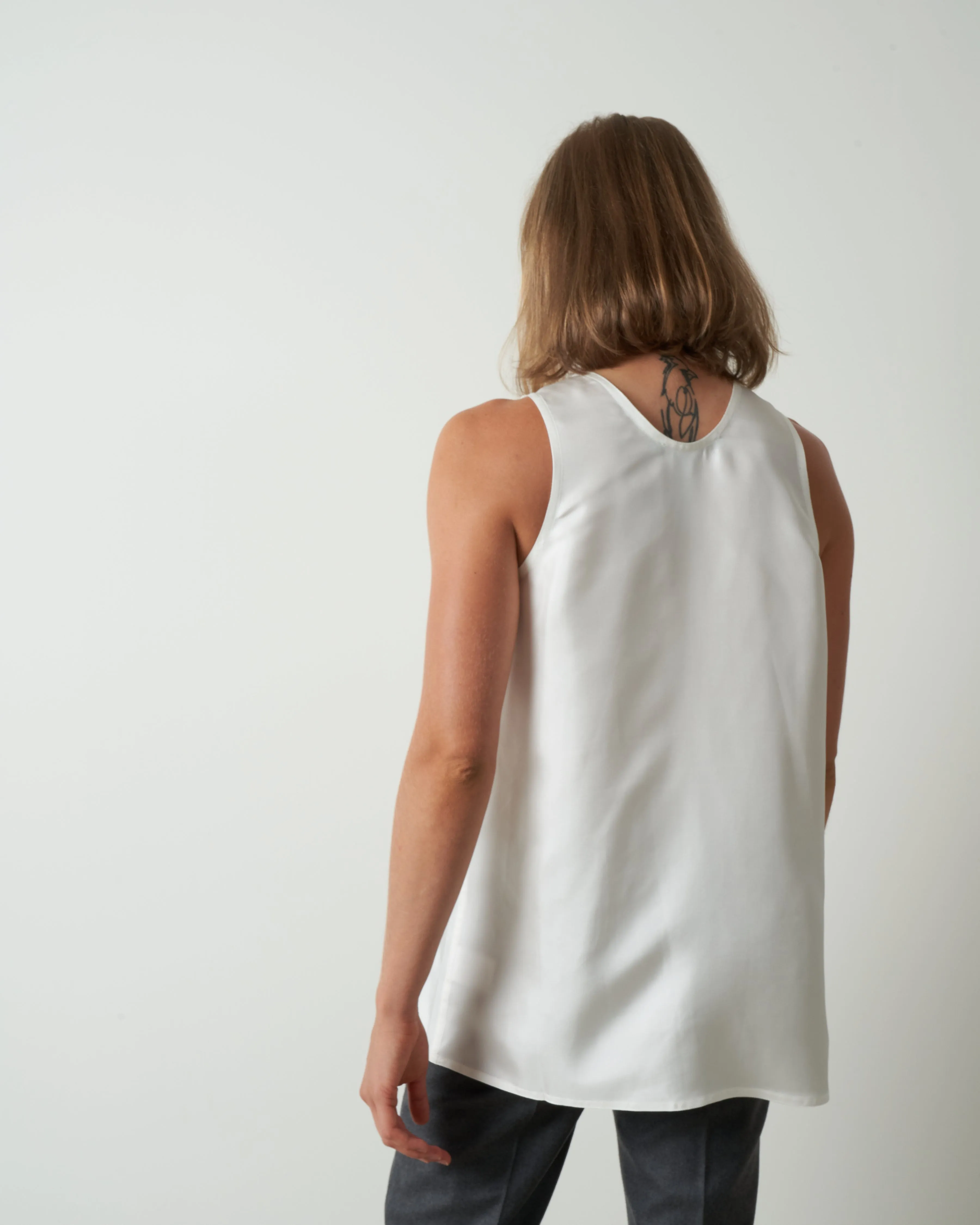 sleeveless crew neck top - woven off-white