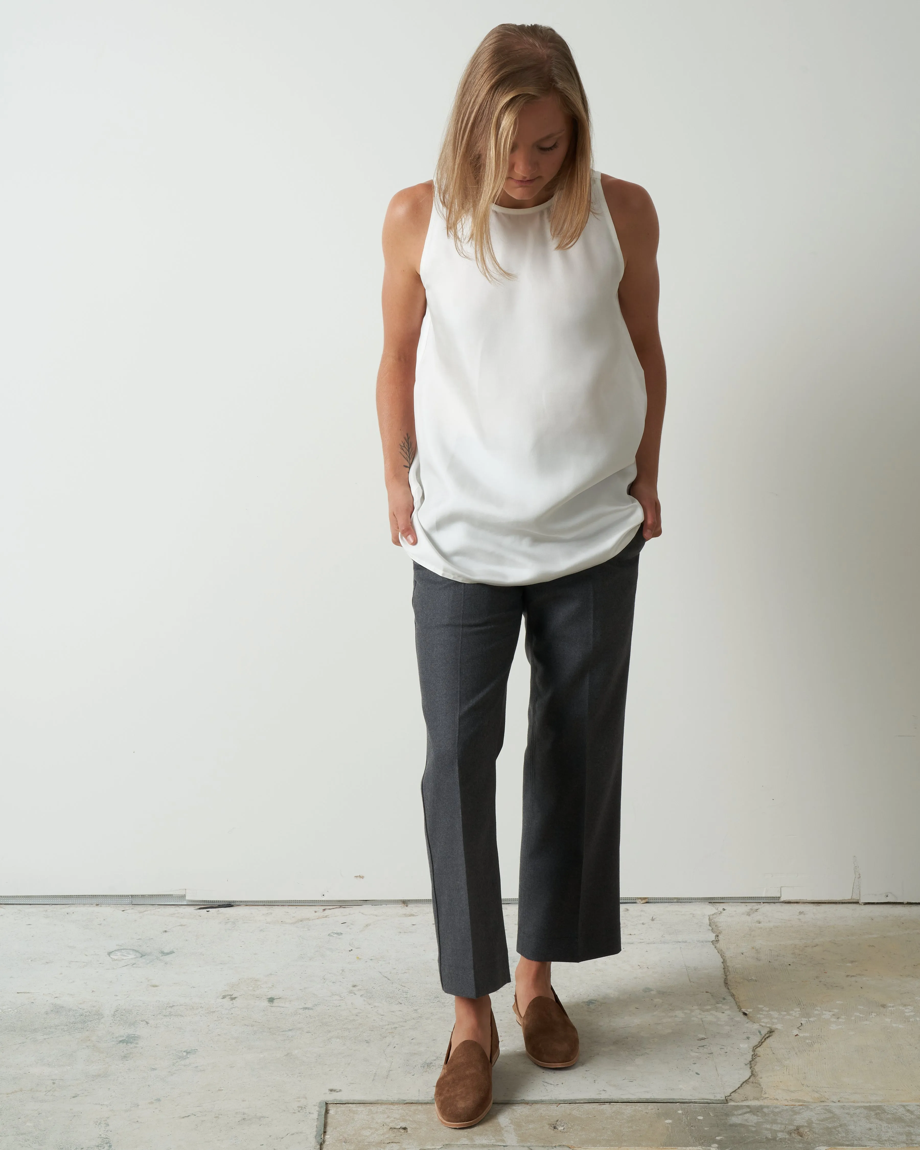 sleeveless crew neck top - woven off-white