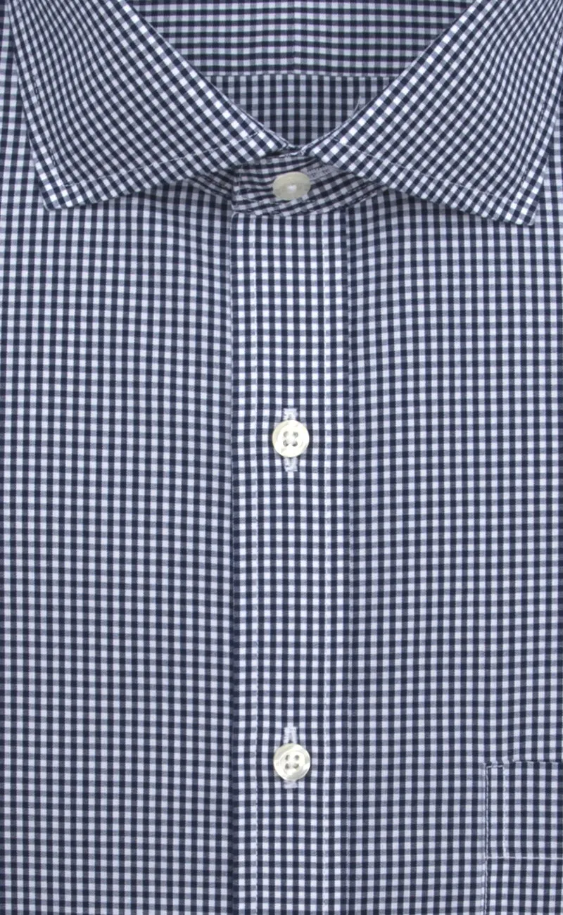 Slim Fit Navy Gingham English Spread Collar Supima® Cotton Non-Iron Broadcloth Dress Shirt