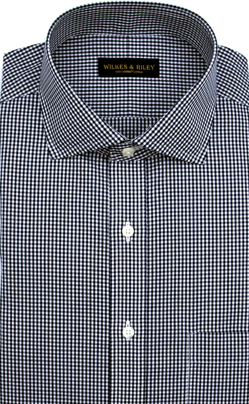 Slim Fit Navy Gingham English Spread Collar Supima® Cotton Non-Iron Broadcloth Dress Shirt
