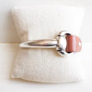 Small Silver Snaffle Bit Bracelet with Cognac Brown Leather Cuff