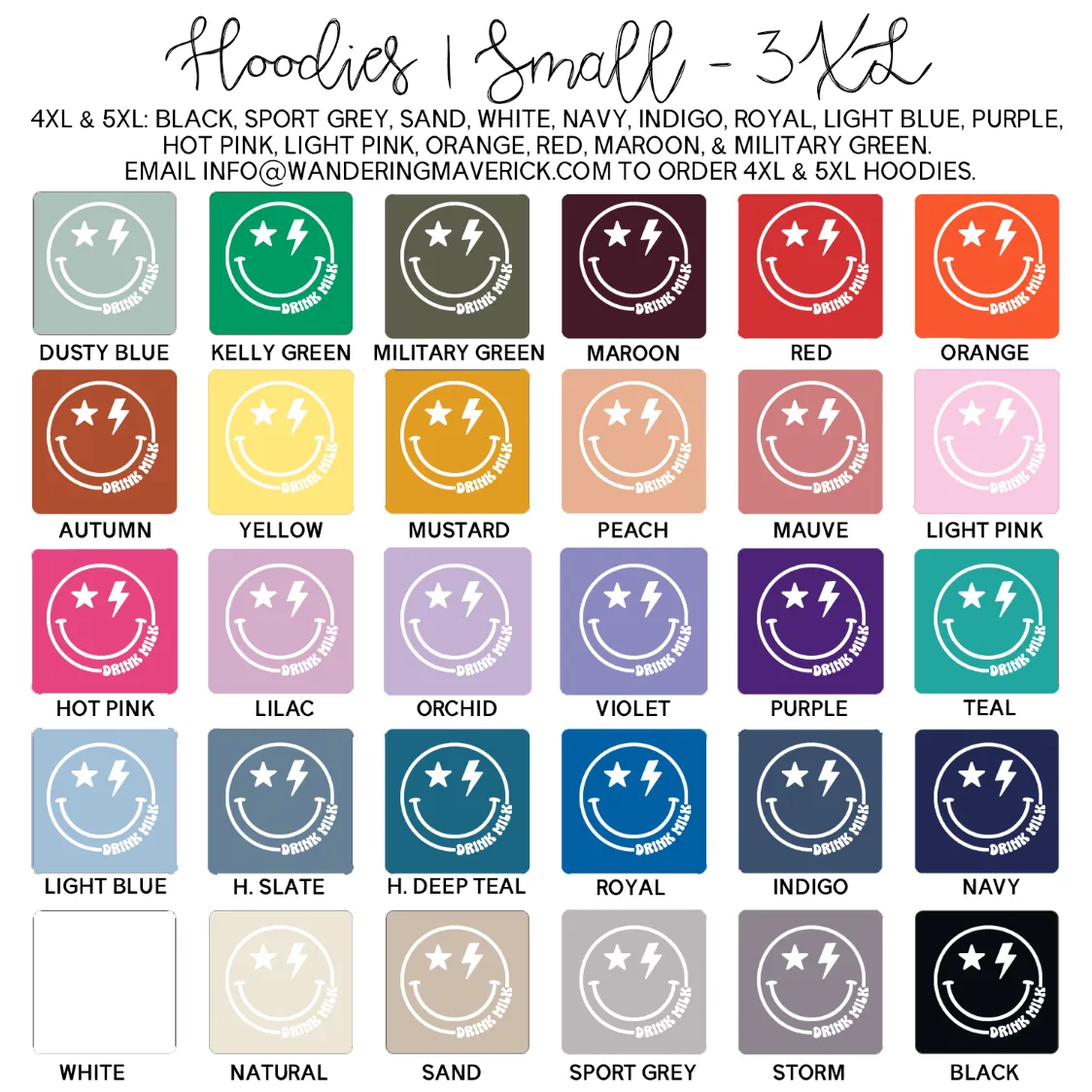 Smile Drink Milk White Ink Hoodie (S-3XL) Unisex - Multiple Colors!