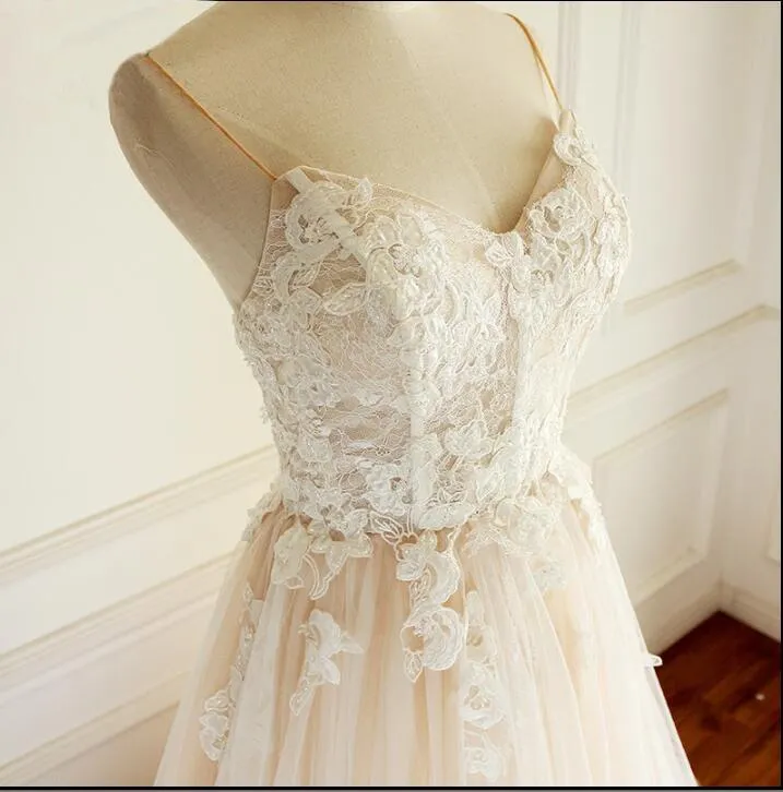 Spaghetti Straps Simple Summer Beach Wedding Dresses, See-through 2018 Spring Fitted Bridal Gowns, WD0288