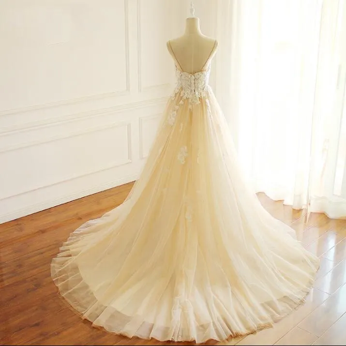 Spaghetti Straps Simple Summer Beach Wedding Dresses, See-through 2018 Spring Fitted Bridal Gowns, WD0288