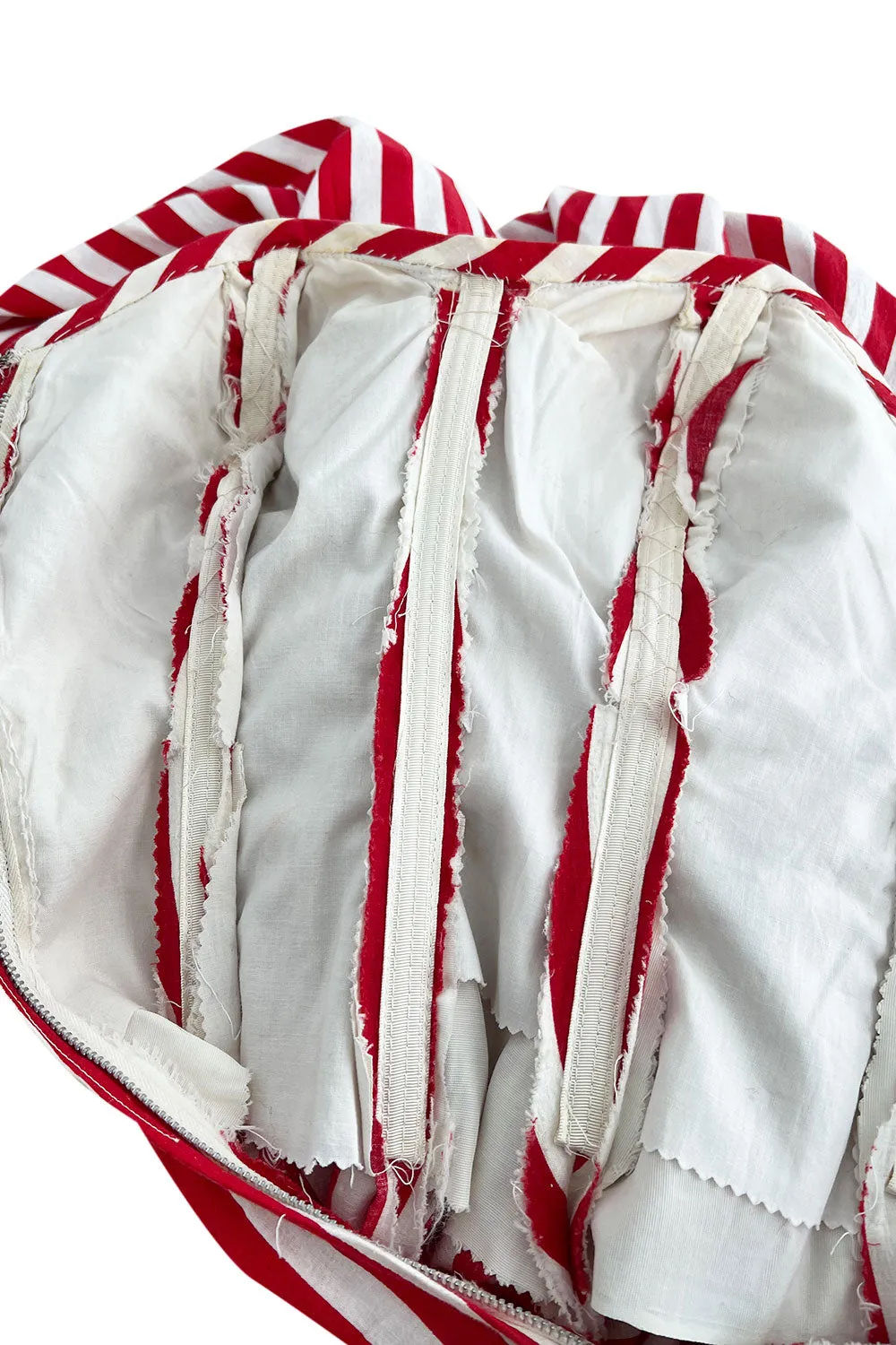 Spectacular 1930s Unlabeled Red & White Striped Cotton Strapless Sweetheart Dress