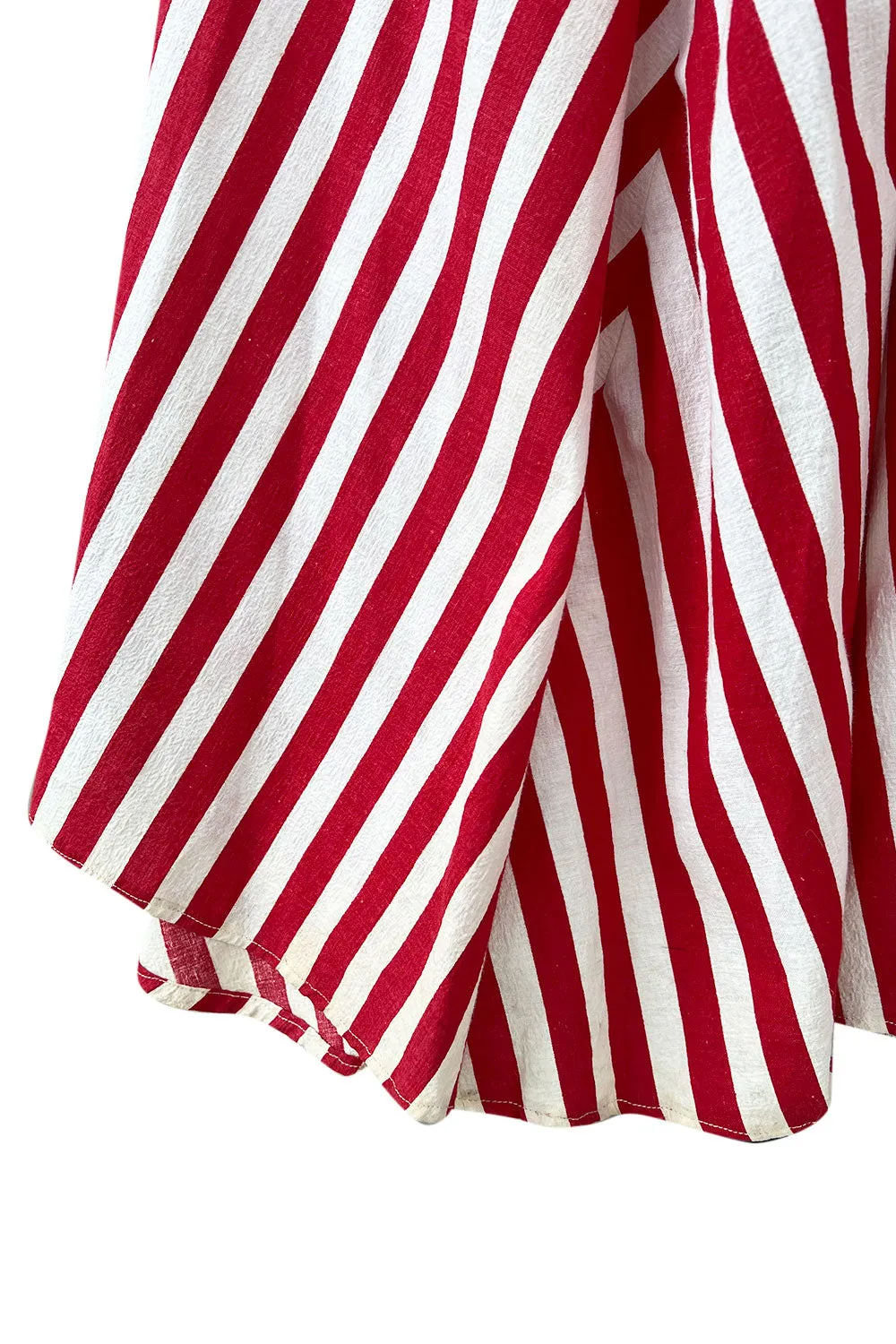 Spectacular 1930s Unlabeled Red & White Striped Cotton Strapless Sweetheart Dress